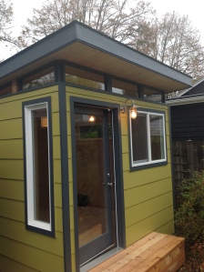 This 10' by 12' Modern-Shed offers lots of light and warmth in Portland winters.